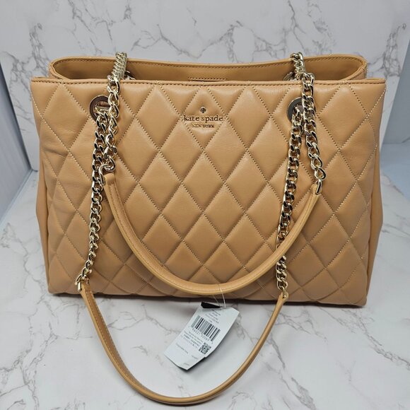 NEW! Kate Spade Tiramisu Mousse Carey Leather Quilt Tote Bag - Picture 1 of 10